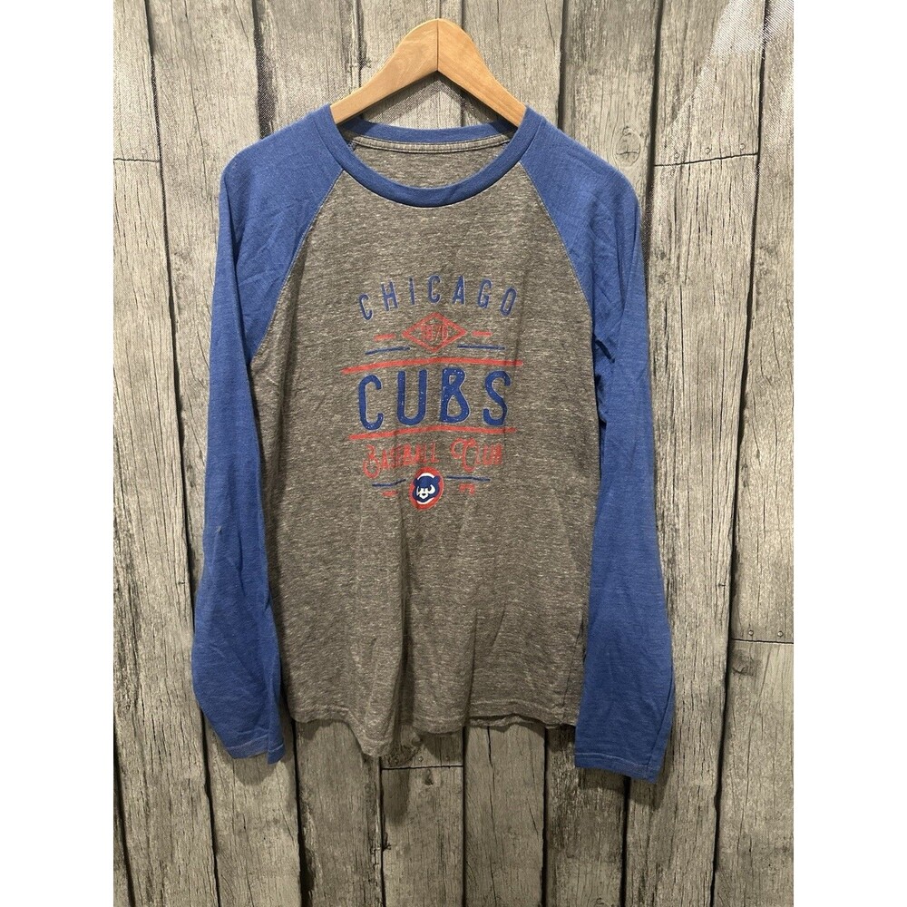 Fanatics Chicago Cubs Shirt Mens Medium Gray Blue 3/4 Sleeve Raglan